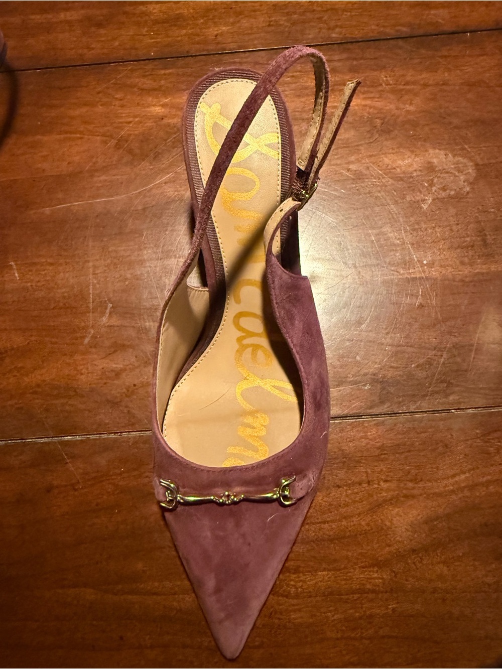 Sam Edelman Plum Suede Pointed Slingback Heels with Bit Detail - Picture 4 of 4